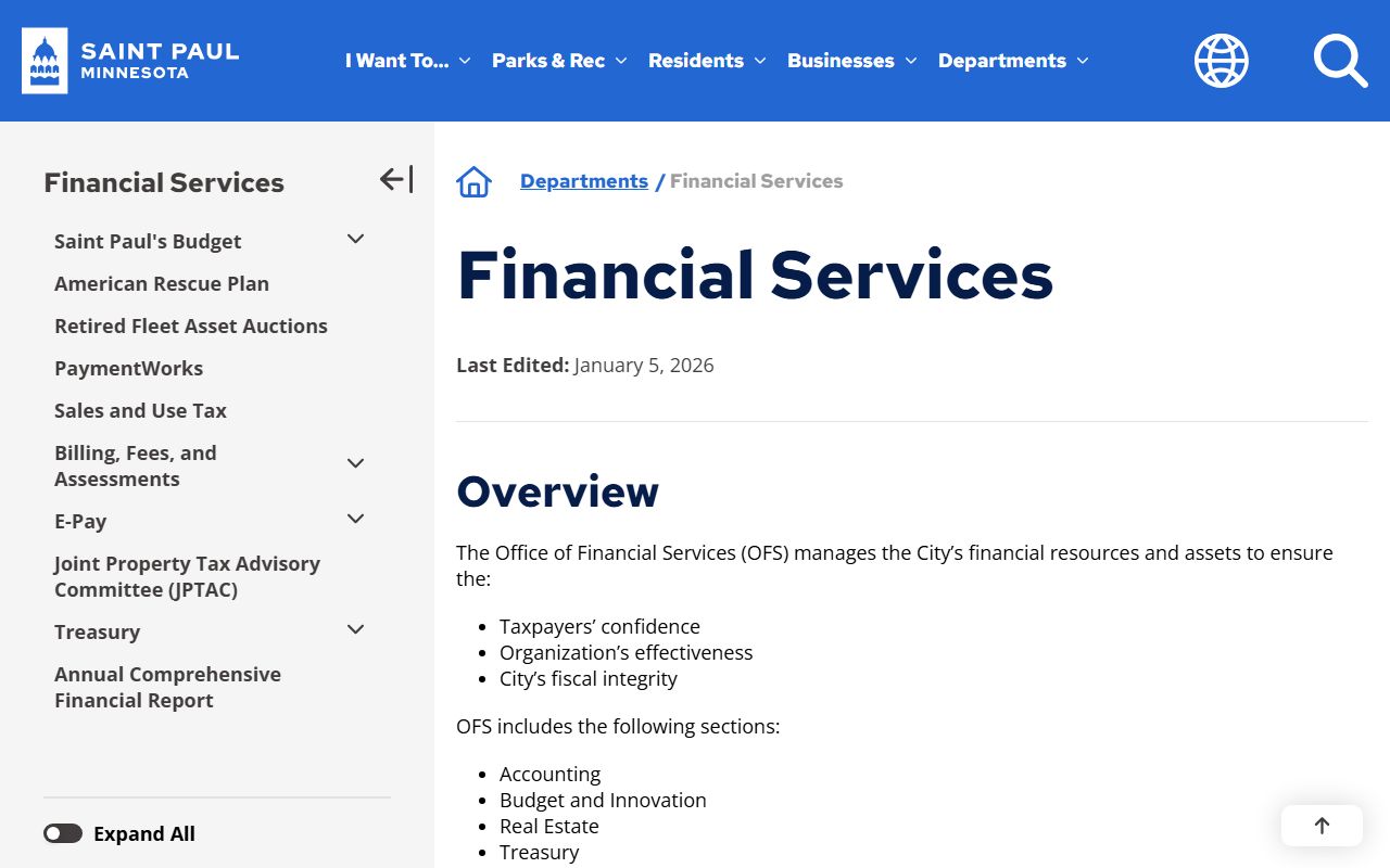 Saint Paul unclaimed money Office of Financial Services city government page