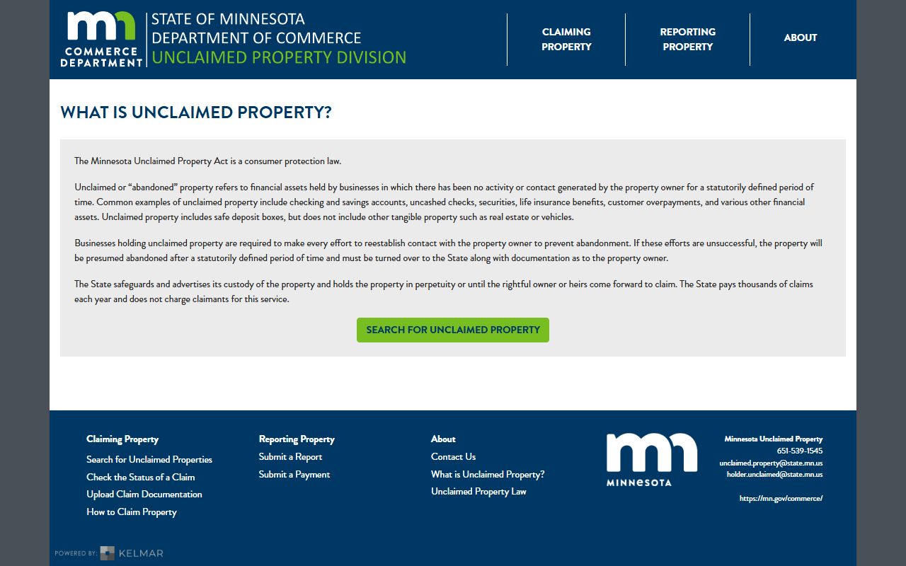 What is unclaimed property page Minnesota unclaimed money
